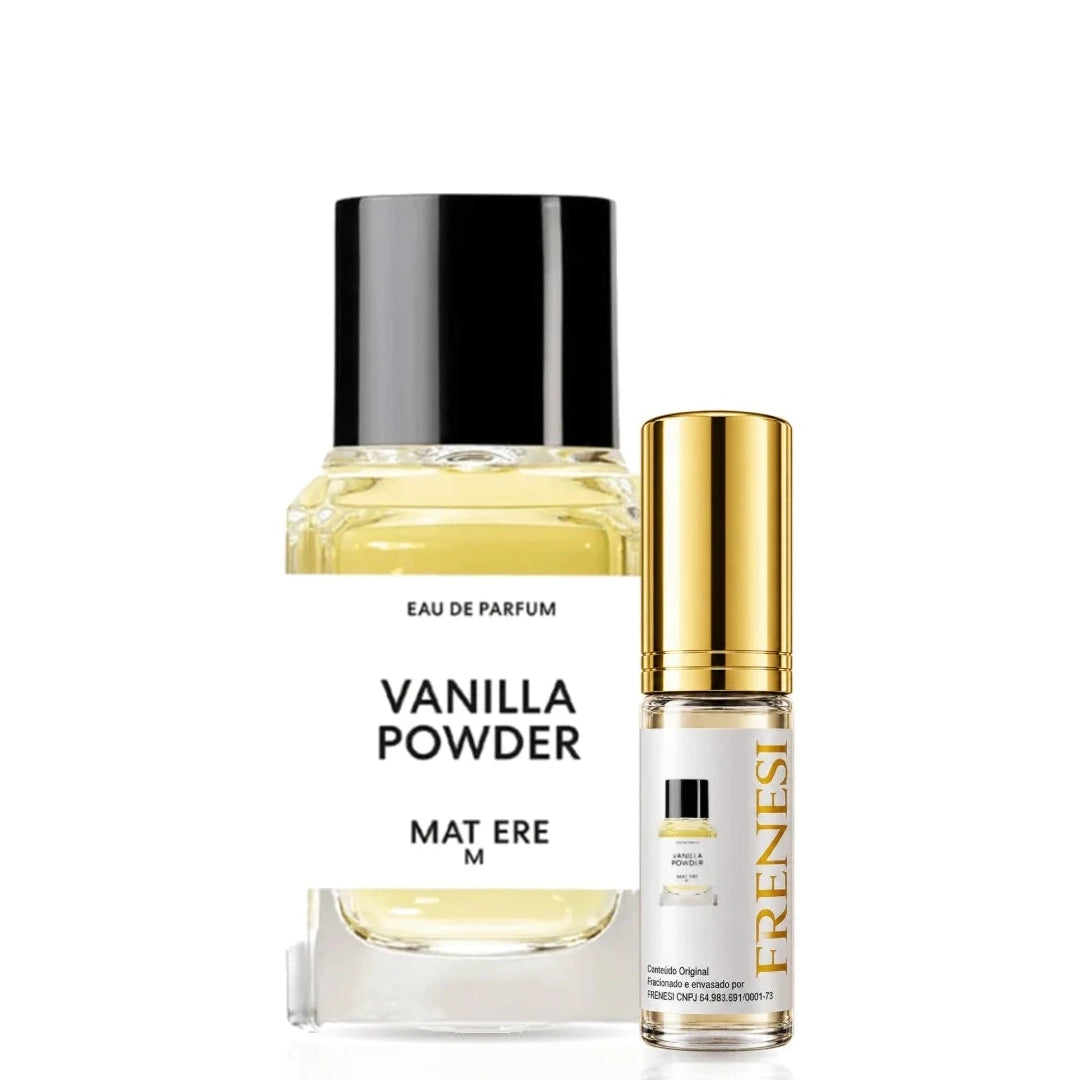 Vanilla Powder Eau de Parfum, de Matiere Premiere, ao lado do decant da Frenesi