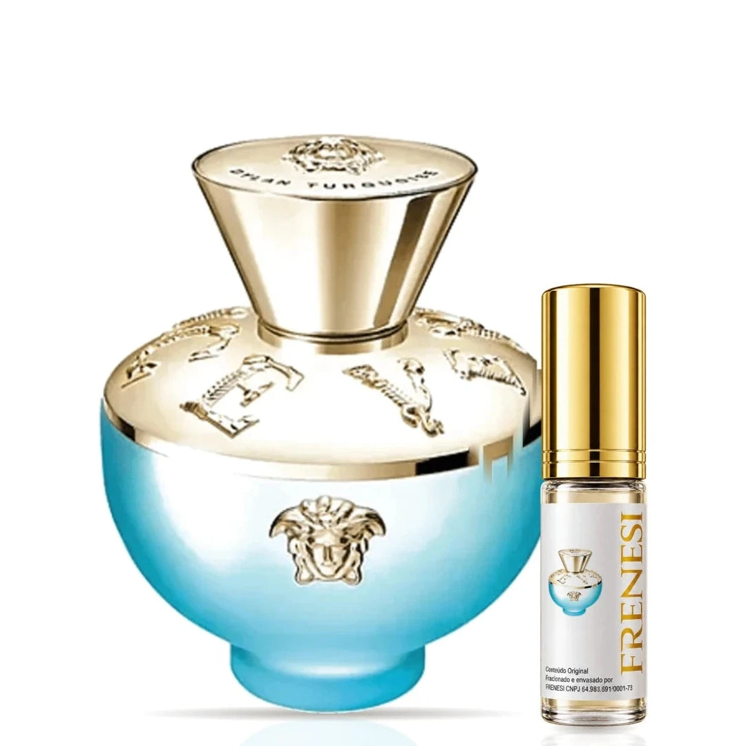 Versace Dylan Turquoise Eau de Toilette, de Gianni Versace, ao lado do decant da Frenesi