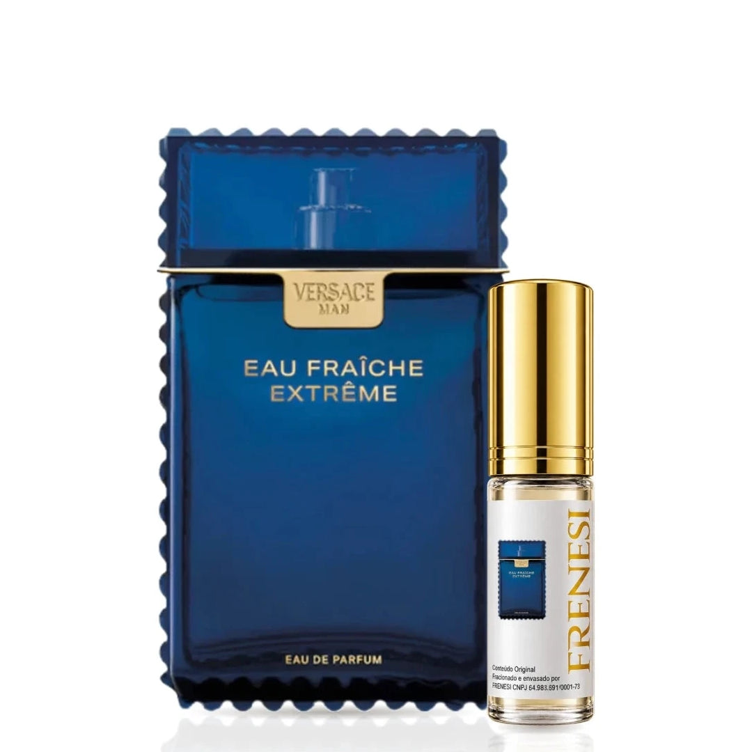 Versace Man Eau Fraiche Extreme Eau de Parfum, de Gianni Versace, ao lado do decant da Frenesi