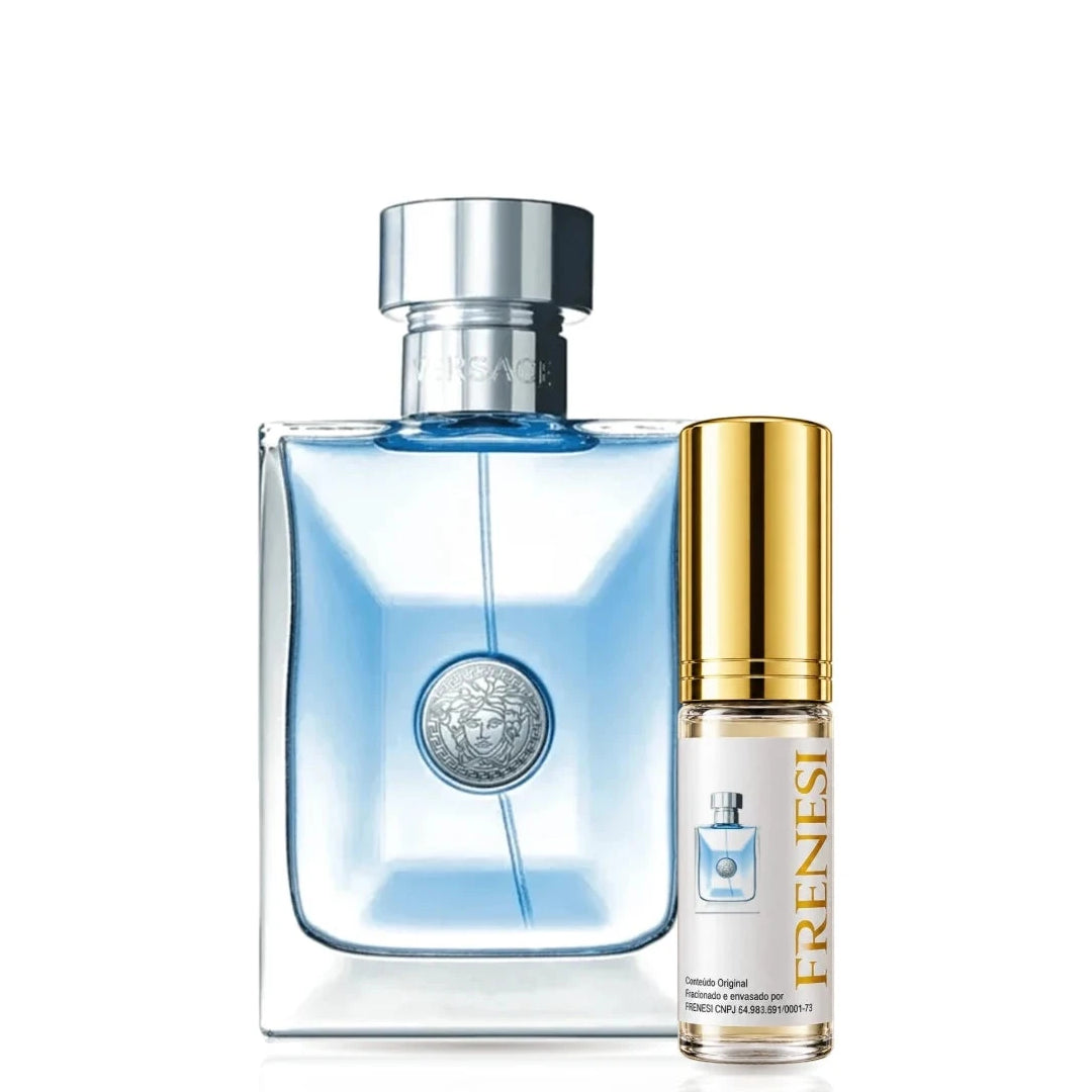 Versace Pour Homme Eau de Toilette, de Gianni Versace, ao lado do decant da Frenesi