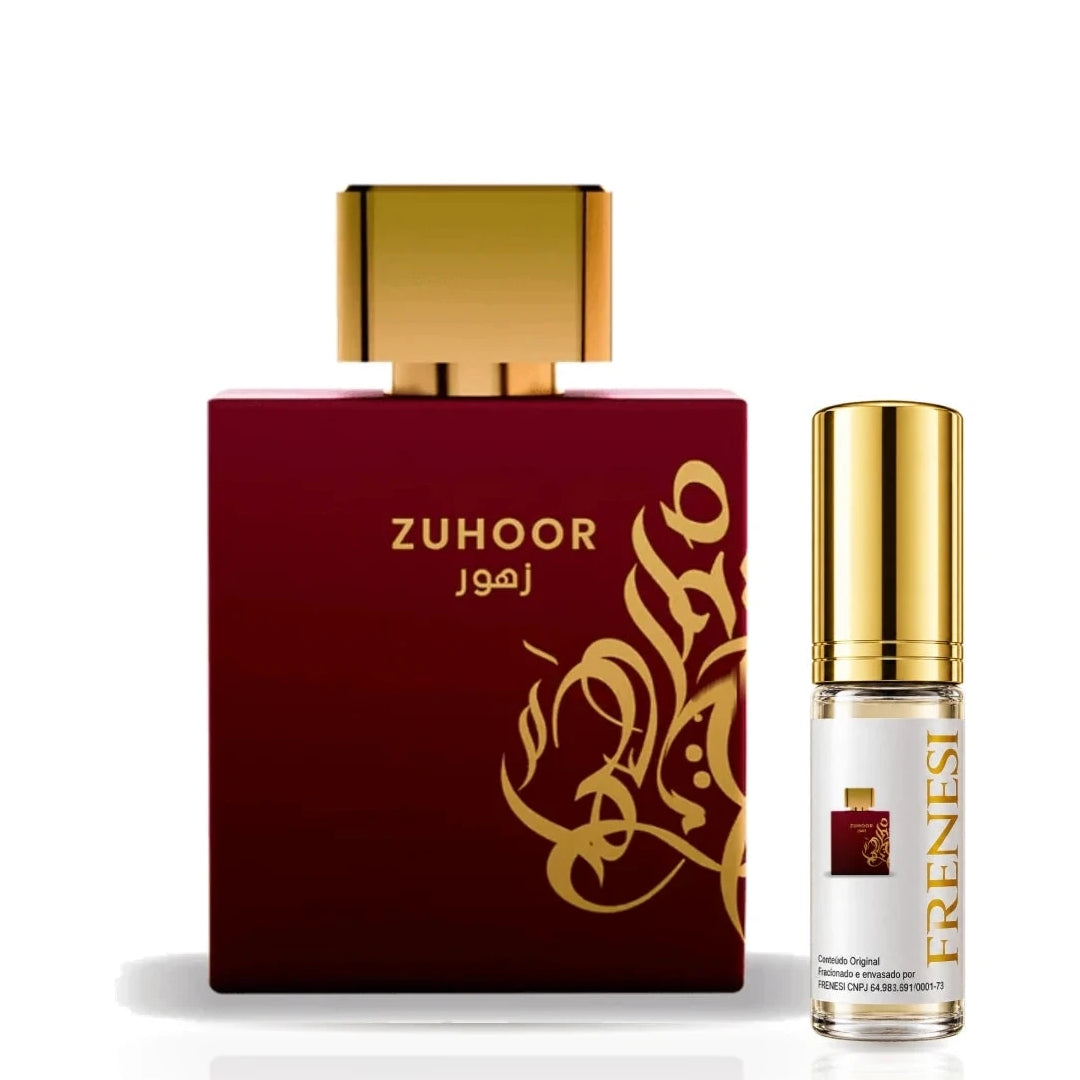 Zuhoor Eau de Parfum, de Mawwal, ao lado do decant da Frenesi